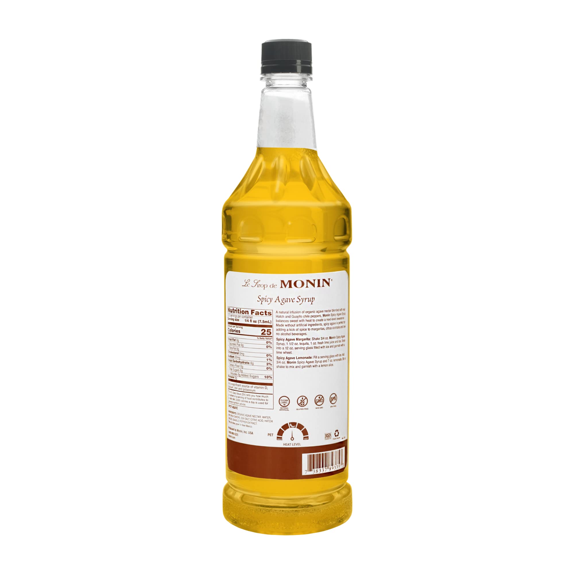 Amazon.com: Monin - Spicy Agave Sweetener, Made with Organic Agave Nectar,  Great for Margaritas, Ranch Waters, Lemonades, & Specialty Cocktails, No  Artificial Ingredients, Gluten-Free, Non-GMO (1 Liter) : Grocery & Gourmet  Food