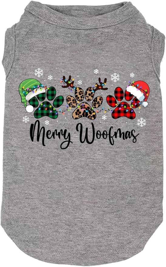 Merry Christmas Costumes – Funny Graphic Print Vest for Small & Large Dogs – Grey, Large