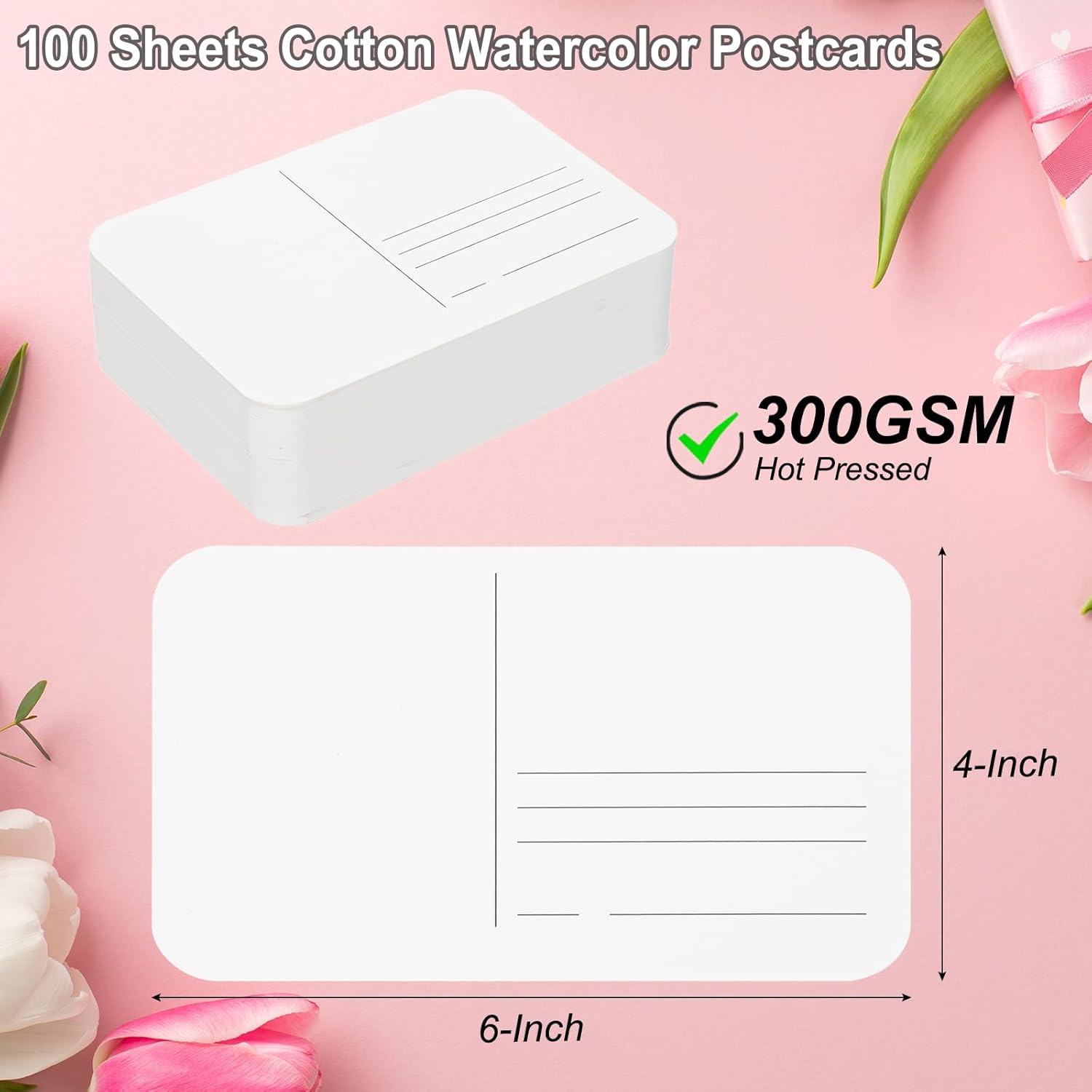 PATIKIL 100 Sheets Watercolor Postcards, 100% Cotton 4x6 Inch Blank Rounded Corners Water Color Paper Post Cards Hot Pressed for Mailing Art Painting Drawing, 140lb/300 GSM (Smooth)