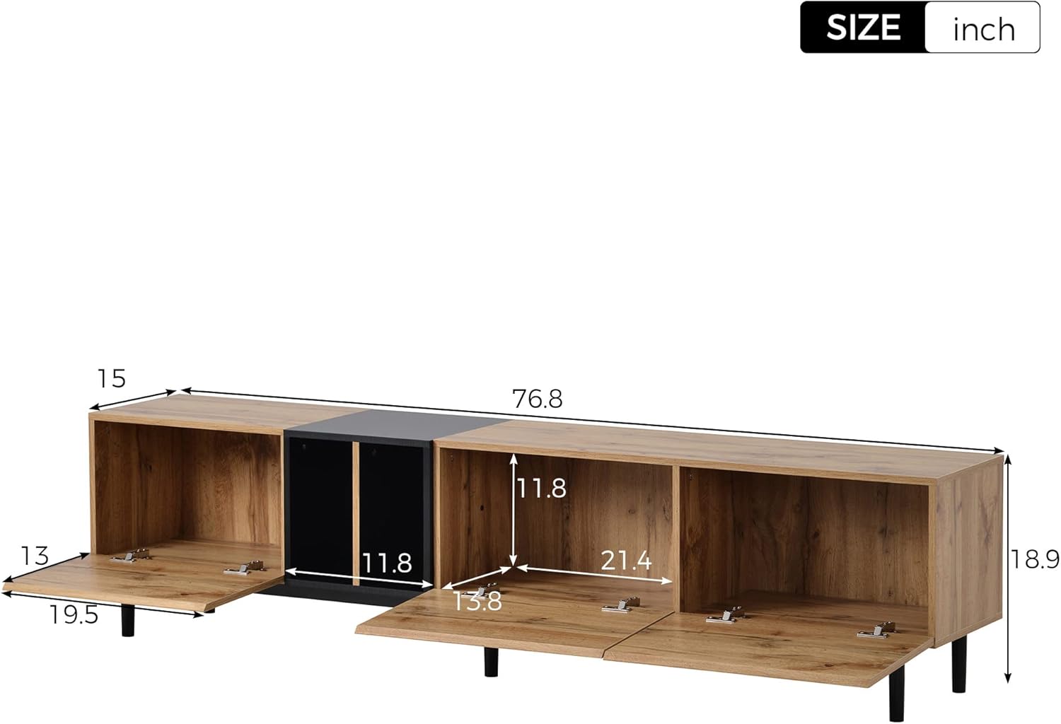 Modern TV Stand with 3 Cabinets & Open Shelves, Minimalist Wooden Entertainment Center for TVs Up to 80”, Sturdy TV Console for Living Room Bedroom Decor (Wood)