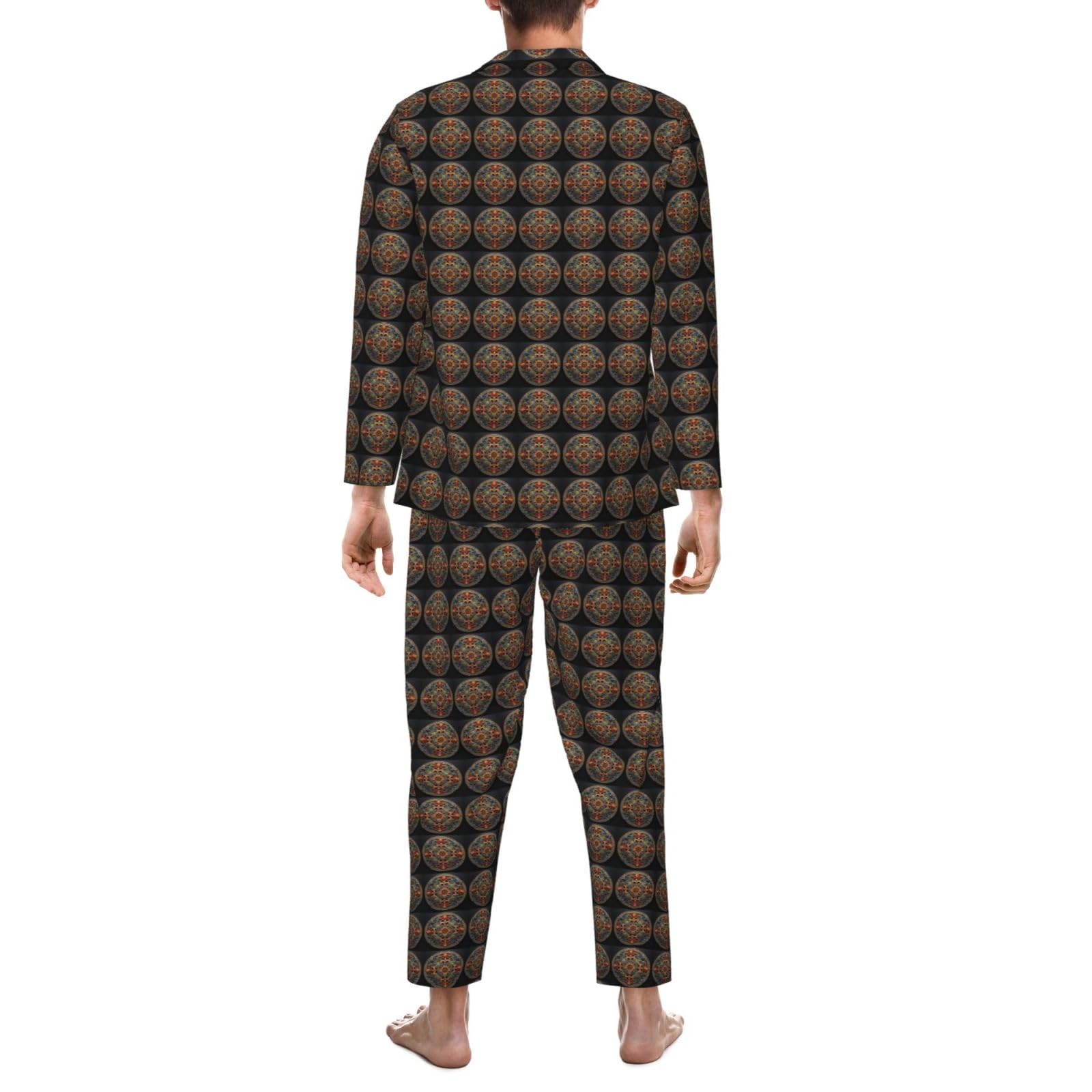 Medallion Multi Stampa Uomo Manica Lunga Pigiama Set Pigiameria Due Pezzi Casa Viaggio Outfit Lounge Pantaloni