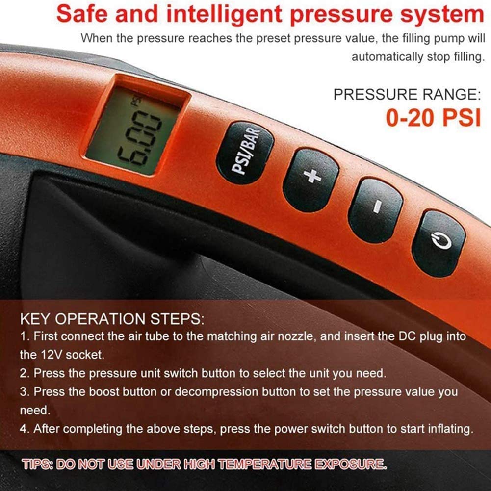 Pompa ad aria elettrica, 20 PSI, pompa elettrica multifunzione, funzione automatica a due stadi, funzione di spegnimento automatico, 12 V, per materassi ad aria, gonfiabili, tenda