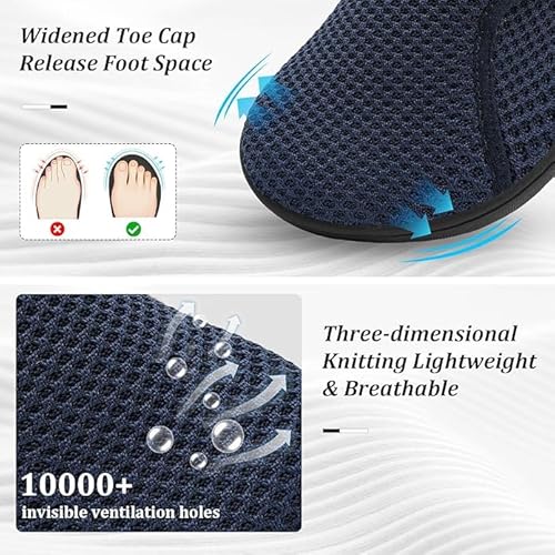 ال ران حذاء مشي للنساء بمقدمة عريضة لمرضى السكري، حذاء جيد التهوية لالتهاب المفاصل بدون سقوط للمسنين، حذاء رياضي عصري مضاد للانزلاق وقابل للتعديل (لون ازرق، مقاس 42)