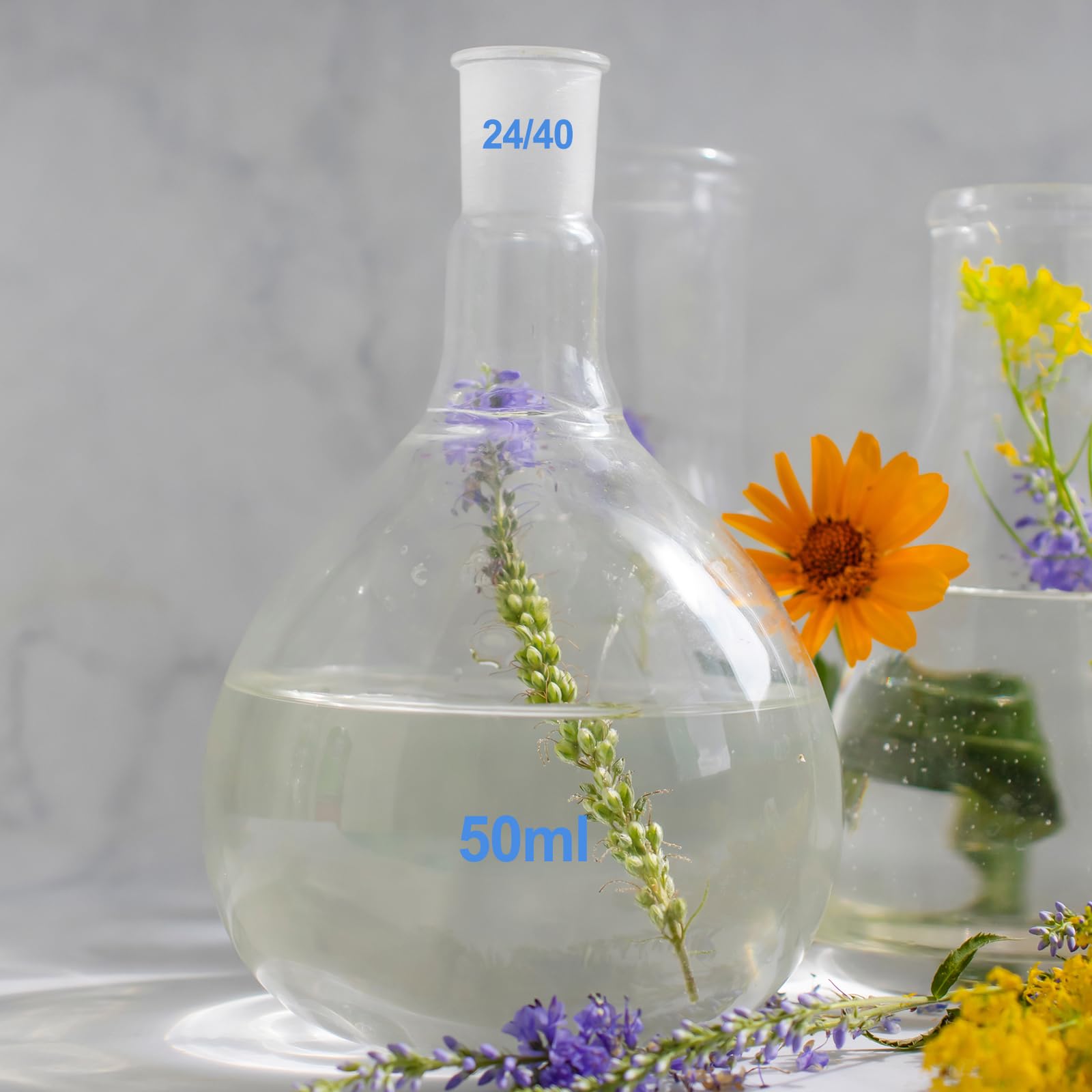 PATIKIL Fiaschetta bollente da 5000 ml, in vetro borosilicato 3.3, con 2 colli e fondo rotondo, con giunto esterno conico standard 24/40, per laboratorio, trasparente