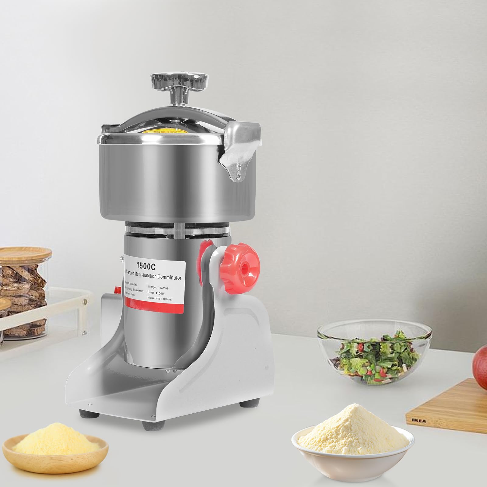 Ahulin Grain Mill Grinder Electric 1500g Commercial Spice Grinder 4100W Stainless Steel Pulverizer Dry Grinding Machine,Intelligent Timing Grist Mill for Wheat Corn Rice Pepper Herbs Coffee Beans