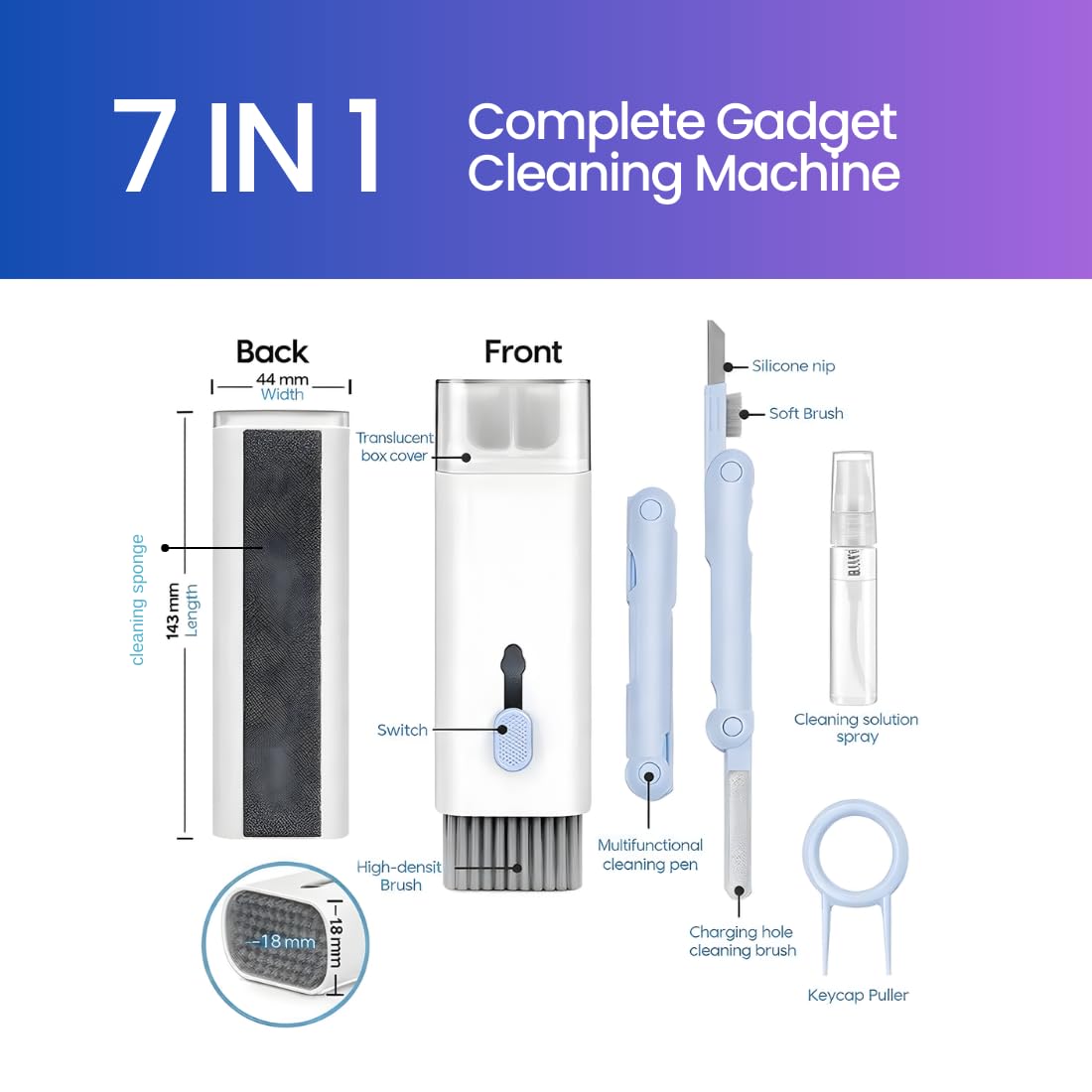 QUICLEAN Laptop Cleaner Kit -500ml With 7-In-1 Gadget Cleaning Machine & 350gsm Cloth For All Screen Cleaning | Machine Cleans - Mobile, Laptop, Keyboard, Earbuds & Lens|Cleaner Cloth For Large Screen