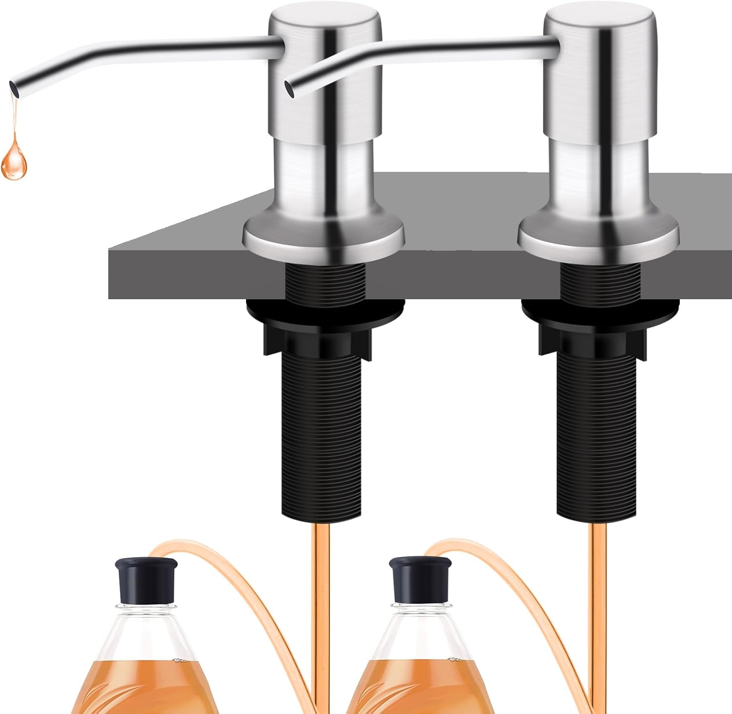 Sink Soap Dispenser, Kichen SoapDispenser, 47" Extension Tube kit, Under Sink Soap Dispenser Pump, No Need More Refills ?Brushed Nickel? Brushed Nickel-2 Pack