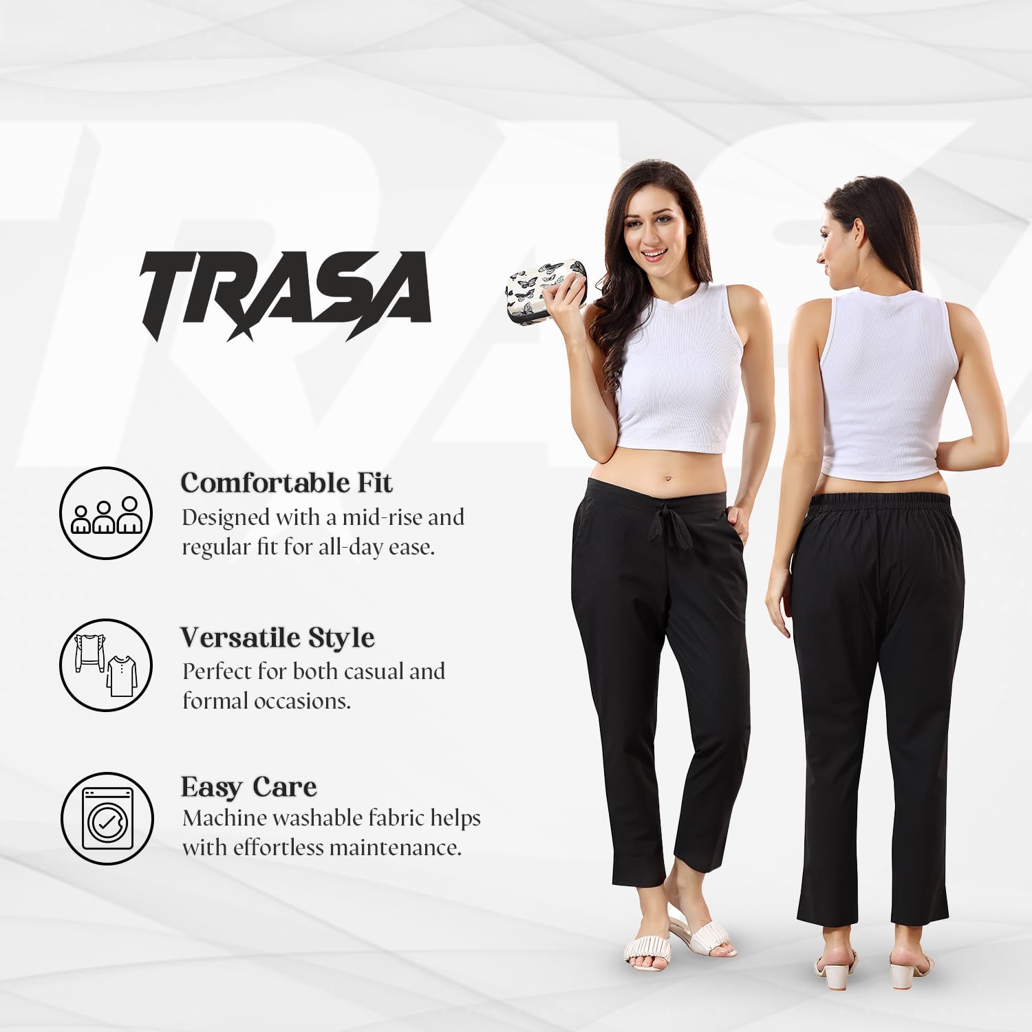 TRASA Ultra Soft Cotton Regular and Plus 8 Colour Cotton Pants for Womens and Girls, Black - 4XL - Image 2 thumbnail