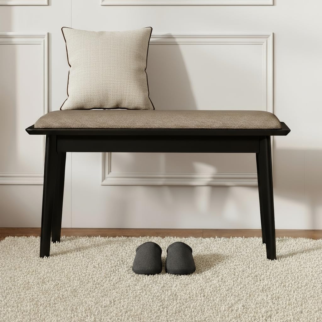 Entryway Shoe Bench Dining Bench with Solid Wood Legs Upholstered End of Bed Bench Ottoman for Entrance Living Room Dining Room Bedroom - 35" Chenille Grey