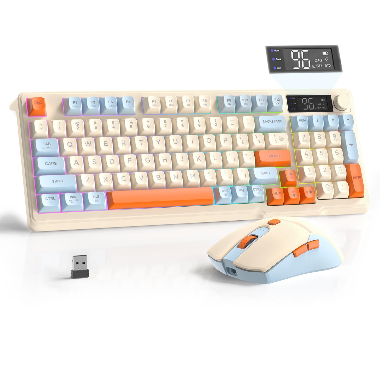 FREEWOLF T96 DUAL MODE KEYBOARD マウスセット FREEWOLF T96 Smart Display Wireless Gaming Keyboard and Mouse Comb