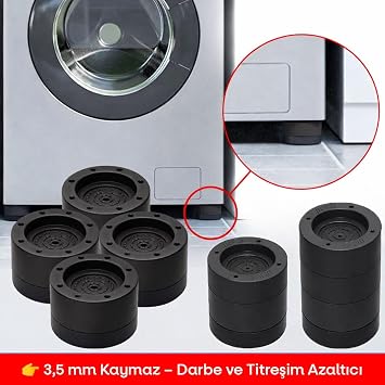 TİNEKE Beyaz Eşya Ayağı Çamaşır Makinesi Mobilya Titreşim Önleyici Kaydırmaz Yükseltici 4 Lü Set SİYAH (8.5 CM) [Enerji Sınıfı A]