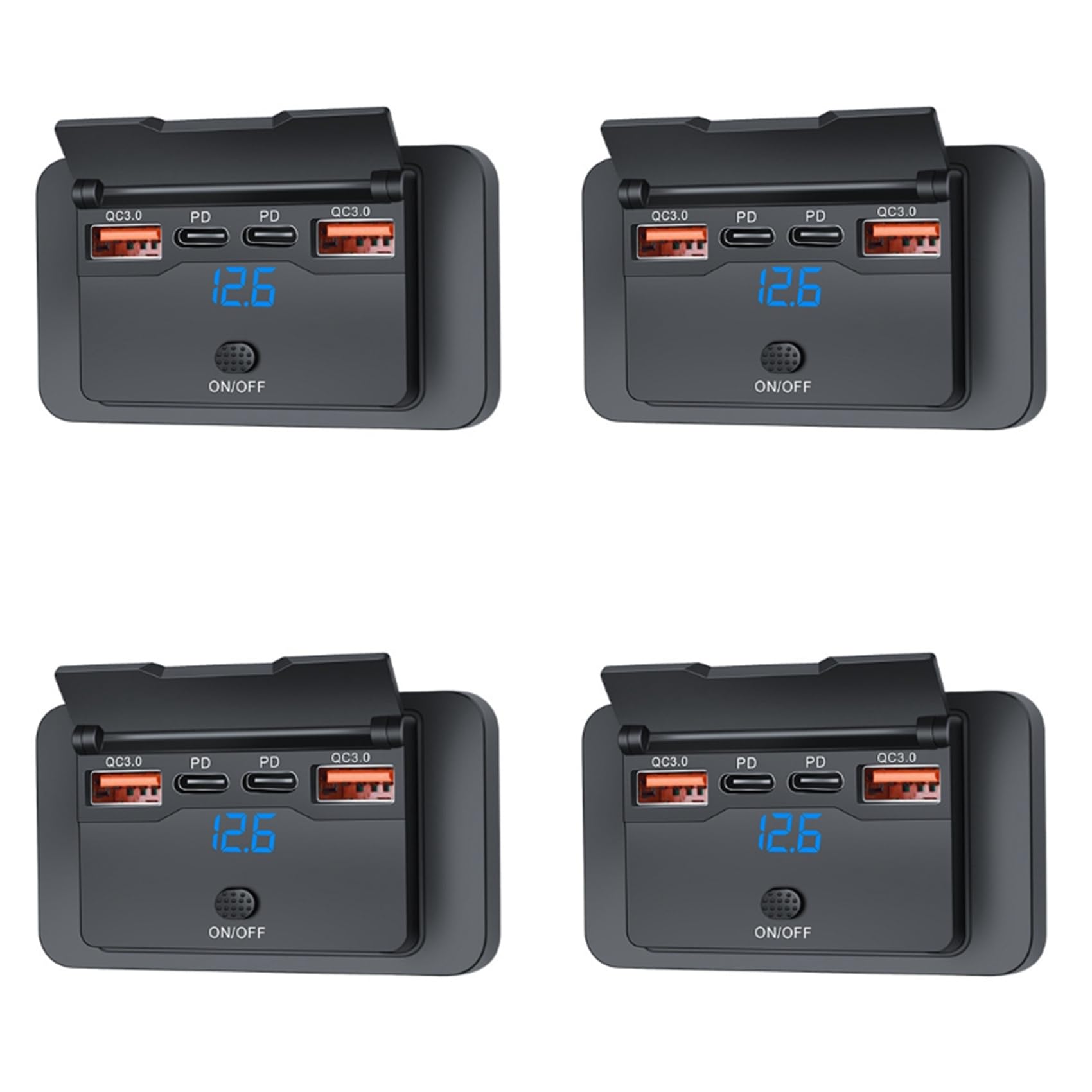 Cargador USB para viajes en camper y rutas largas con medidor de voltaje 8