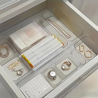 3pcs Multifunctional Acrylic Transparent Drawer Organizer Set, Cosmetic Storage Box, Desktop Storage Box, Suitable for Beauty Products, Office Stationery Storage, Home Desk and Drawer Organization
