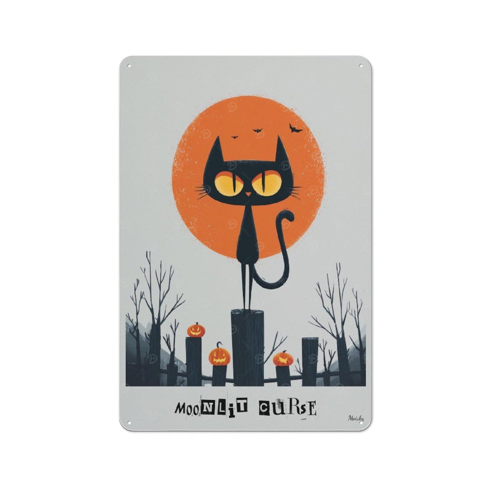 For Café Or Restaurant, Moonlit Curse — Black Cat Halloween Art Rustic Metal Plaque 30x20cm, for Hospitality Interior Collectors Refreshing A Room in Autumn