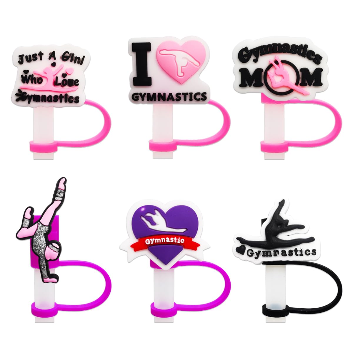 6Pcs Sports Straw Covers Cap Toppers for Stanley Cup 40Oz Tumbler with Handle, 10mm 0.4in Dust-Proof Reusable Straw Tips Lids… (10mm Gymnastics)