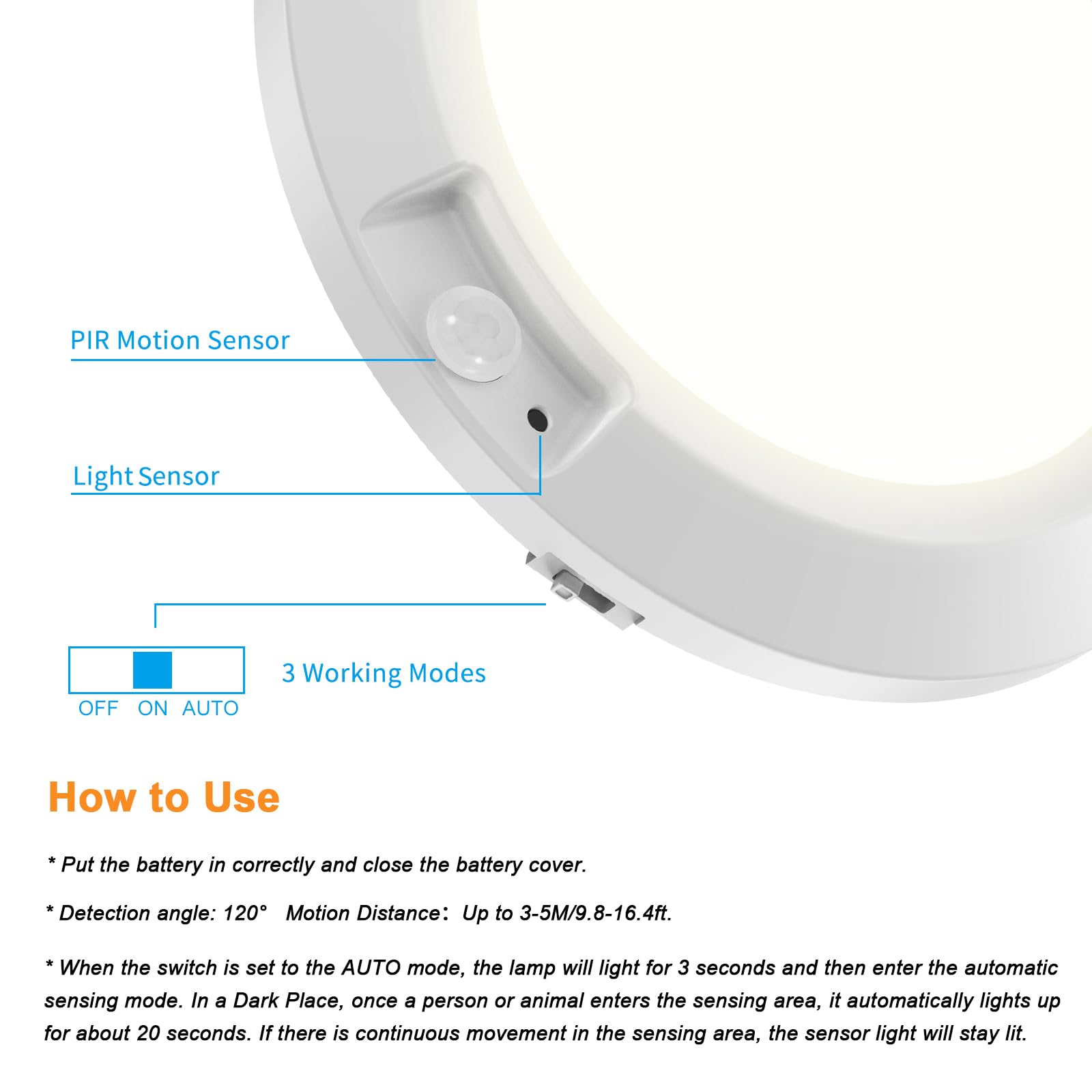 16 cm Lámpara de Techo con Sensor de Movimiento, Alimentada a Baterías, LED Blanco Frío 6000K para Armario/Escaleras/Pasillo/Almacén - Pack de 2