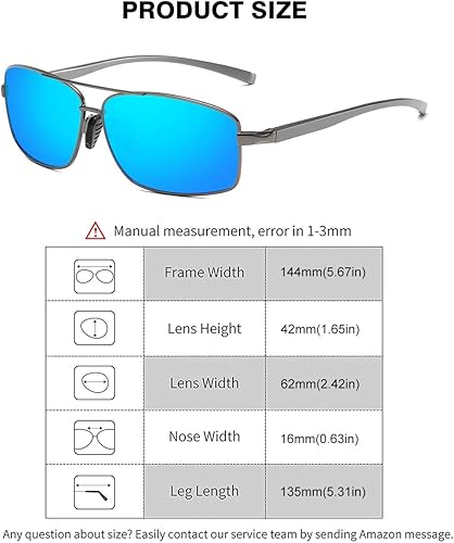 Miniatura 6 de WOWSUN Gafas de sol polarizadas para hombre, protección UV, marco de metal rectangular, gafas de sol de moda para hombre, para conducir golf