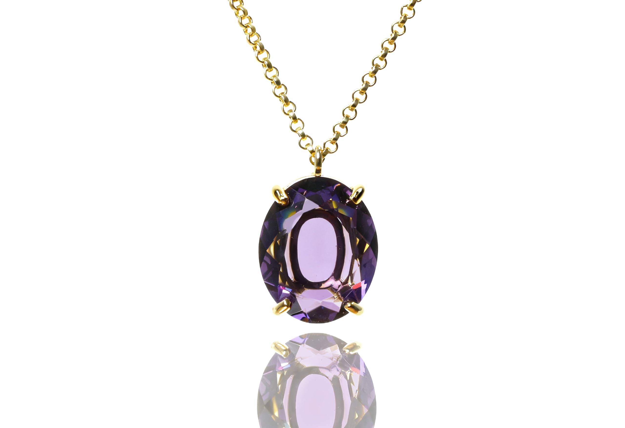 Collar con Amatista Púrpura Ovalada - Joyas de Oro Elegantes para Novias, Llamativas, para Combinar y para el Día a Día - Collar con la Piedra Natal de Febrero