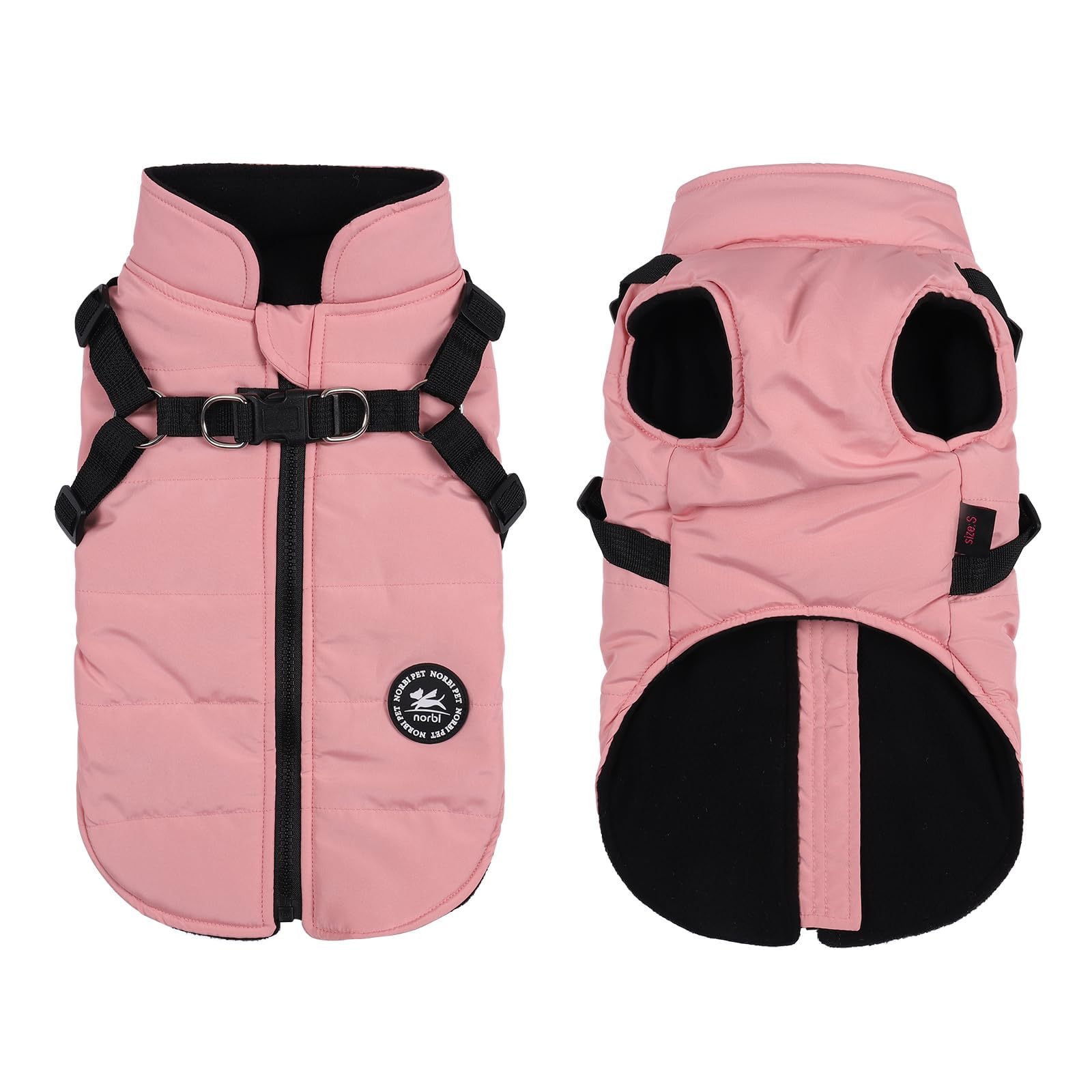 Norbi Small Dog Coat with Harness Built in for Winter, Waterproof Puffer Jacket Vest for Small Medium Breeds, Easy Walk Warm Gear for Chihuahua Yorkie