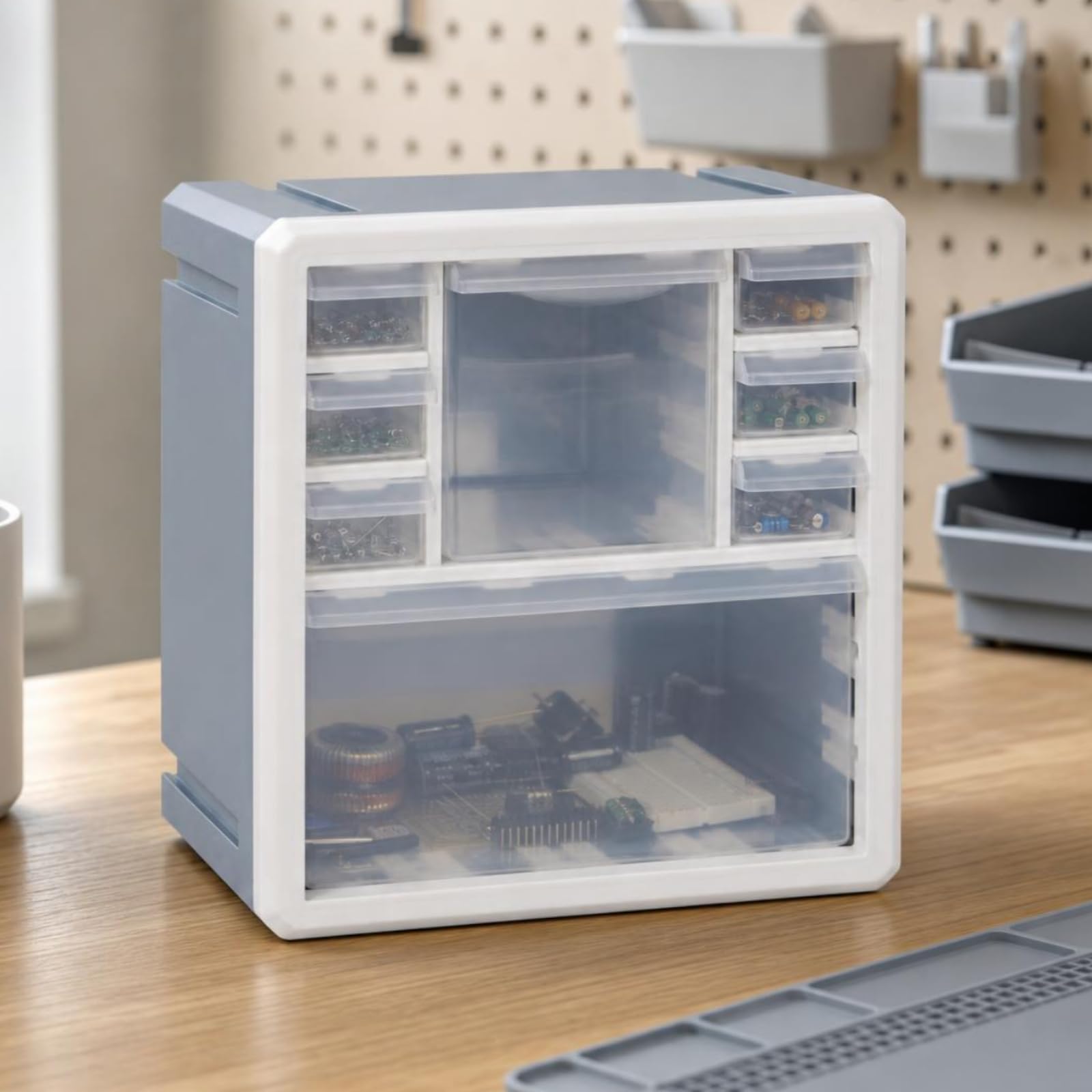 Organizzatore Cassetti 6 Vani Multifunzione Cassettiera da Scrivania Trasparente Contenitore Verticale Compatto Salvaspazio