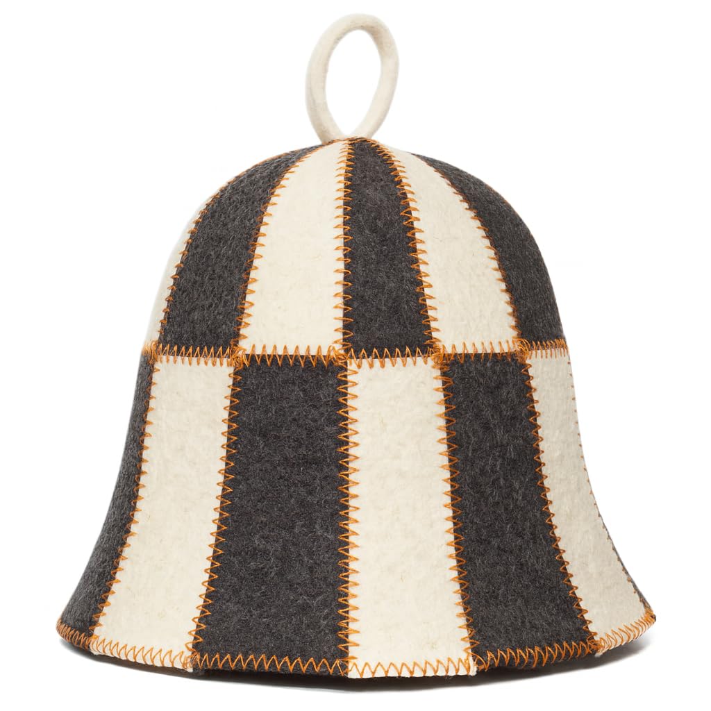 ASKOLD Wool Sauna Hat Checkered - Wool Sauna Hat for Men Banya Hat Sauna Cap for Men - Sauna Hat for Women Sauna Cap to Protect Hair Grey and White