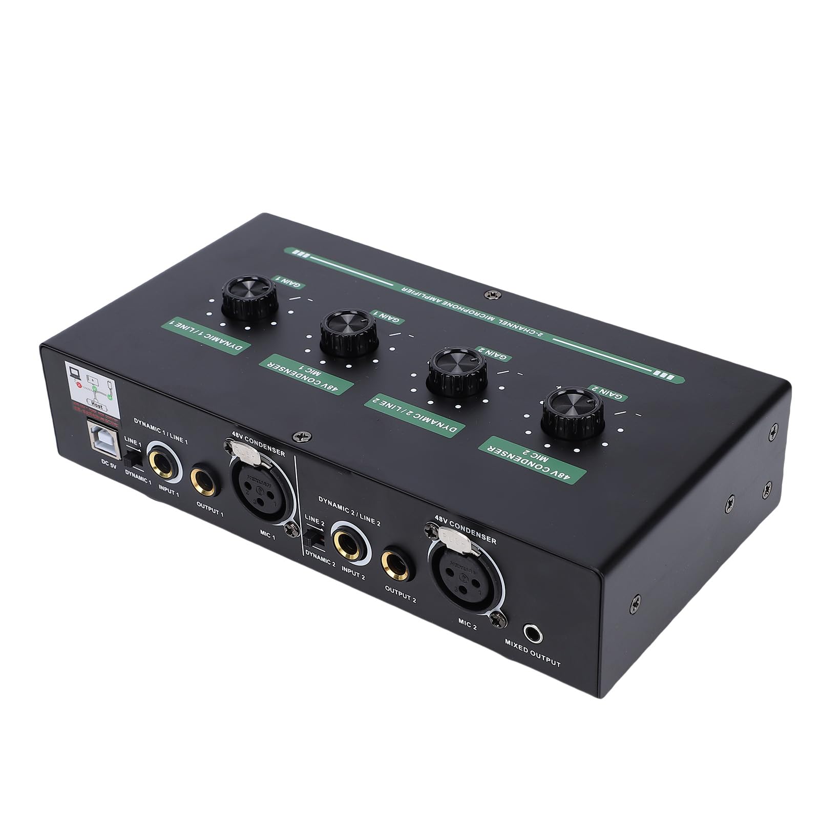 Asixxsix Alimentation Fantôme 2 Canaux 48 V, 4 Entrées Max 40 DB, Préampli de Microphone à Condensateur Dynamique avec Câble Audio 3,5 Mm 6,35 Mm pour D'enregistrement de Musique