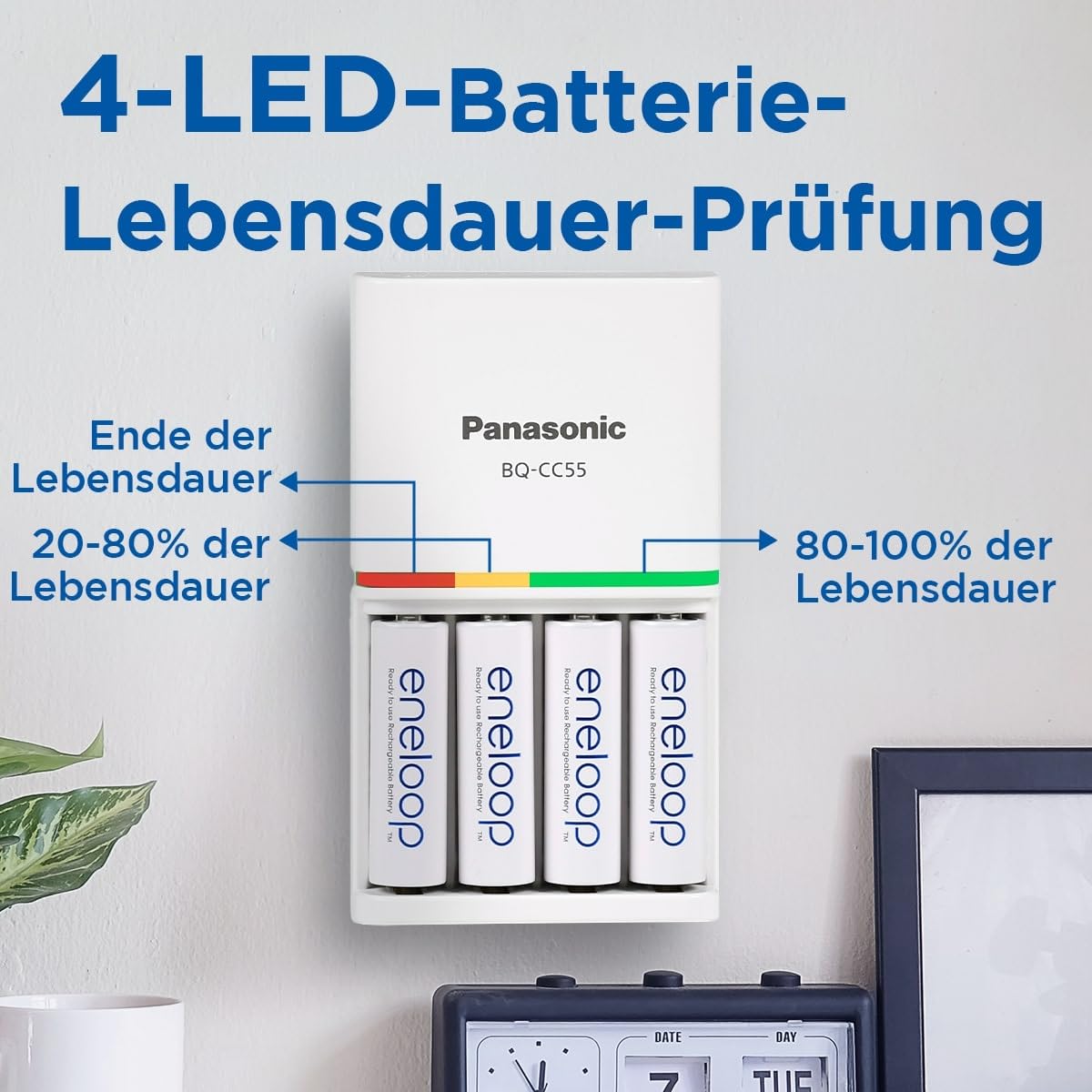 eneloop SmartPlus Ladegerät, für 1-4 AA/AAA NI-MH Akkus, 1.5 Stunden Ladezeit, 10 Sicherheitsfunktionen