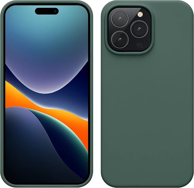 kwmobile Case for iPhone 14 Pro Max Case - Slim TPU Silicone Cases - Shockproof Phone Cover w/Soft Finish - Wireless Charger Friendly - Forest Green