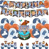 Grizzy and the Lemmingsの誕生日パーティーデコレーション、アニメグリジーパーティー用品子供大人向け誕生日バナーケーキトッパーカップケーキトッパーバルーン、アニメグリジーとレミング用。