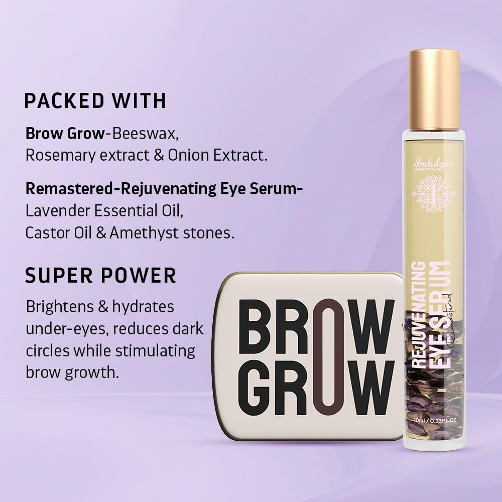 INDULGEO ESSENTIALS Lash & Brow Combo - Brow Grow (20Gm) + Remastered Rejuvenating Eye Serum (10ml), Fuller & Fluffier Brows, Eye Lash Growth 1