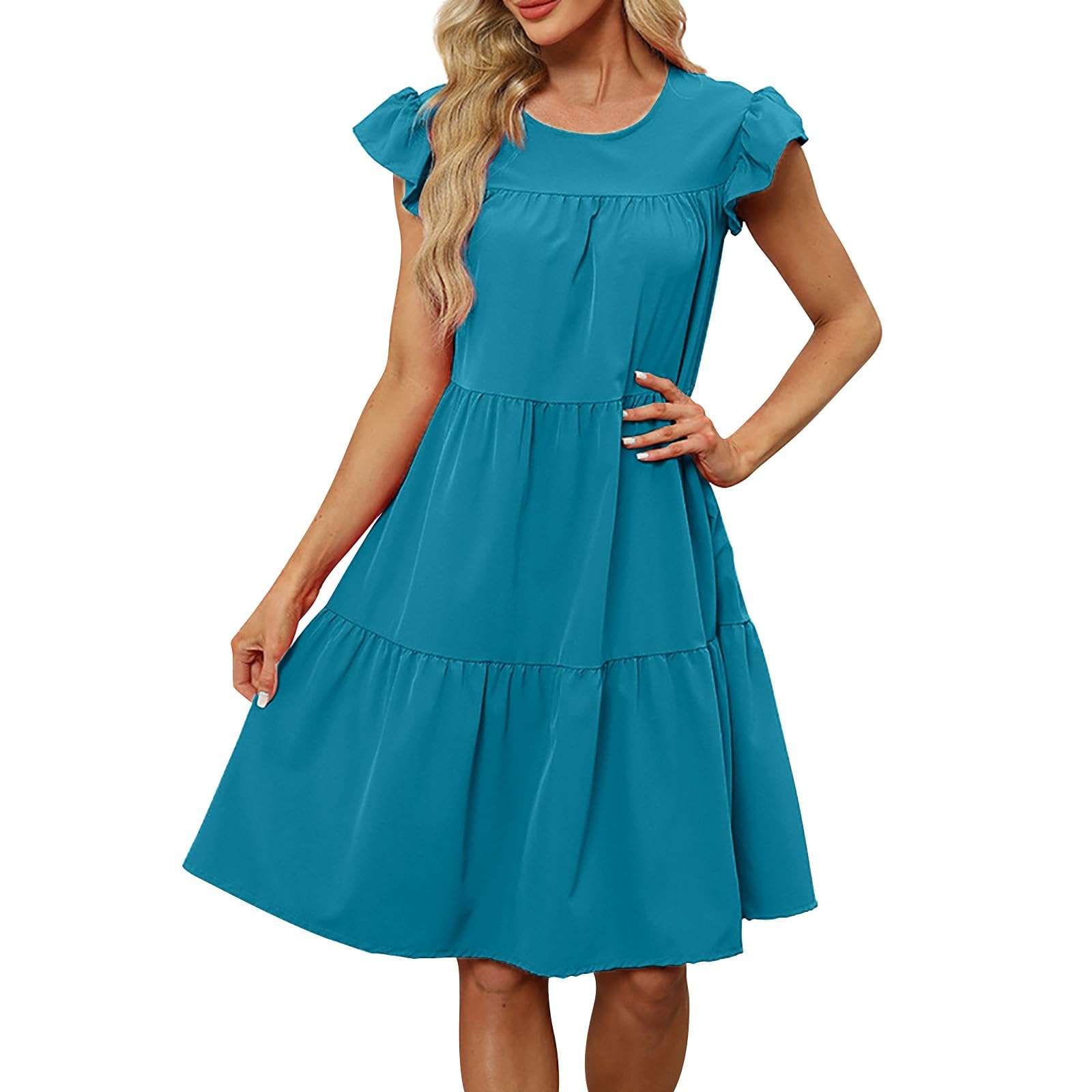 Generic Vestidos Verano Mujer 2024 Lino Largos Vestido Mujer Tallas Grandes Cuello Redondo con Bolsillos Vestido Camisero Verano Casual Vestidos de Playa