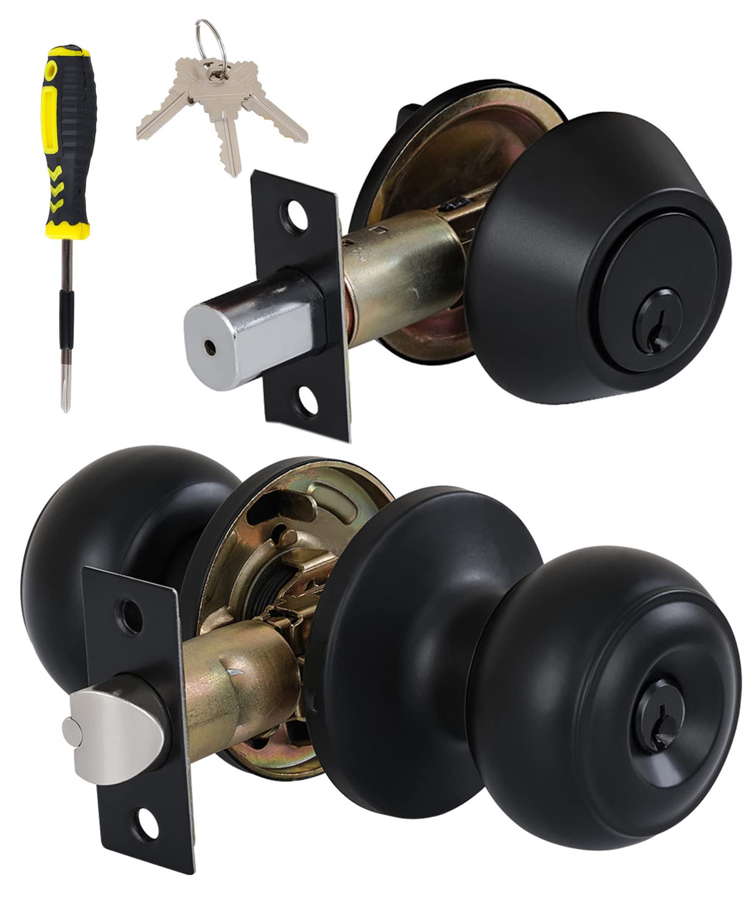 All Keyed Alike Entry Door Knobs and Single Cylinder Deadbolt Lock Combo Set Security for Entrance and Front Door with Classic Matte Black Finish by Lanwandeng