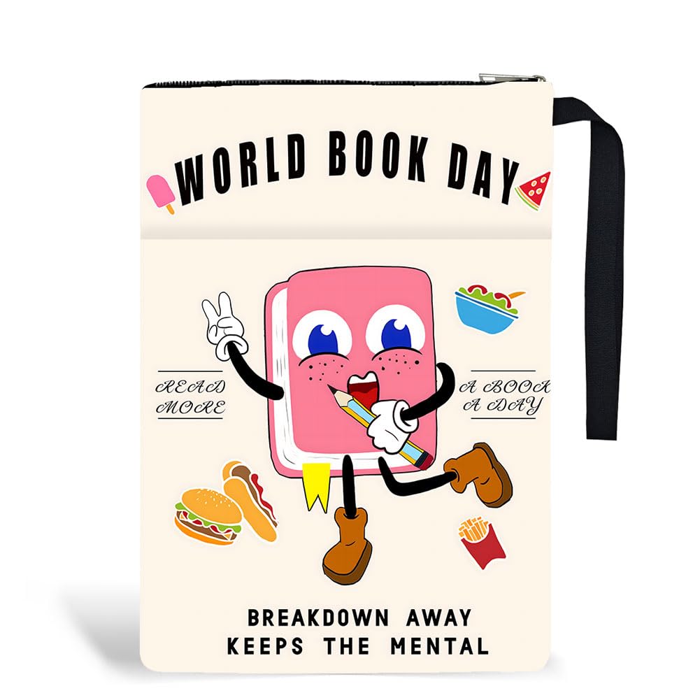 Hobbspring 1pc Books Sleeve with Zipper 13.4x9.45 inches(34x24cm) Cartoon Book Covers for Paperbacks Inspirational Quote Books Protectors for Students Teachers Back to School