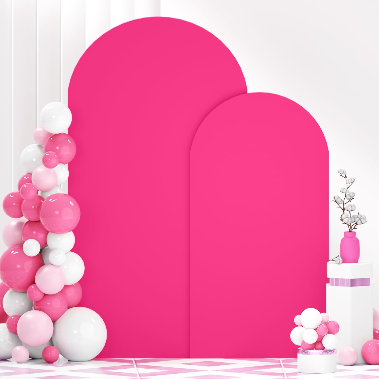 FANPROMS Set of 2 Wedding Arch Cover 6FT 7.2FT Hot Pink Arched Backdrop Cover Chiara Round Top Arch Cover Backdrop Fabric Spandex Arch Backdrop Cover Arch Cover Panels for Wedding Baby Shower Decor