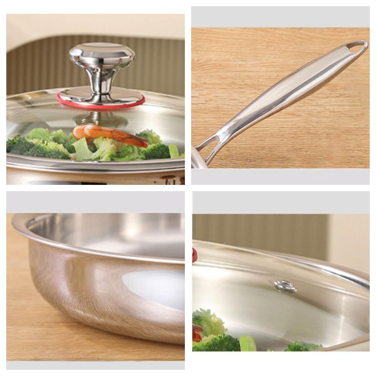 Amazon | 316ステンレス鋼パンフライパン 蓋付き 調理器具 22cm-30cm