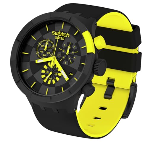 Swatch Big Bold Chrono Unisex Watch Casual Plastic Black Automatic Waterproof Checkpoint Yellow3