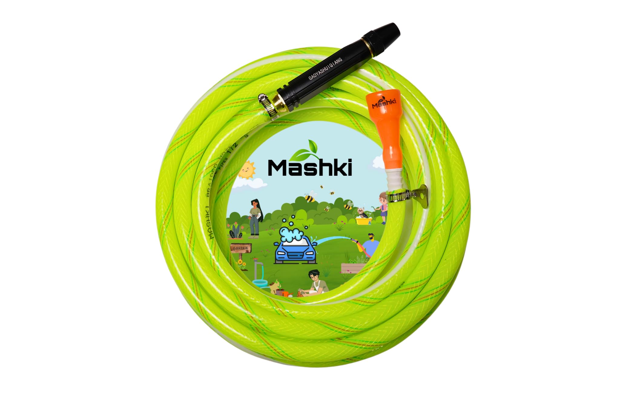 Mashki® Heavy Duty 3 Layered PVC Braided Garden Water Hose Pipe with Adjustable Black Jet Spray Nozzle | Water Pipe for Car Wash, Garden, Home Cleaning, Bike Wash, Floor Clean (10 Meter (32.5 Feet))