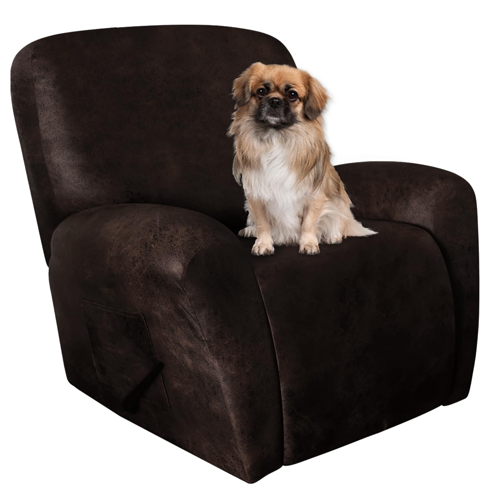 ANARACHON Leather Like Recliner Chair Covers Heavy Duty, 4 Pieces Recliner Cover for Recliner Chair, Leather Cover for Recliner slipcovers Washable for Pets (02Coffee)