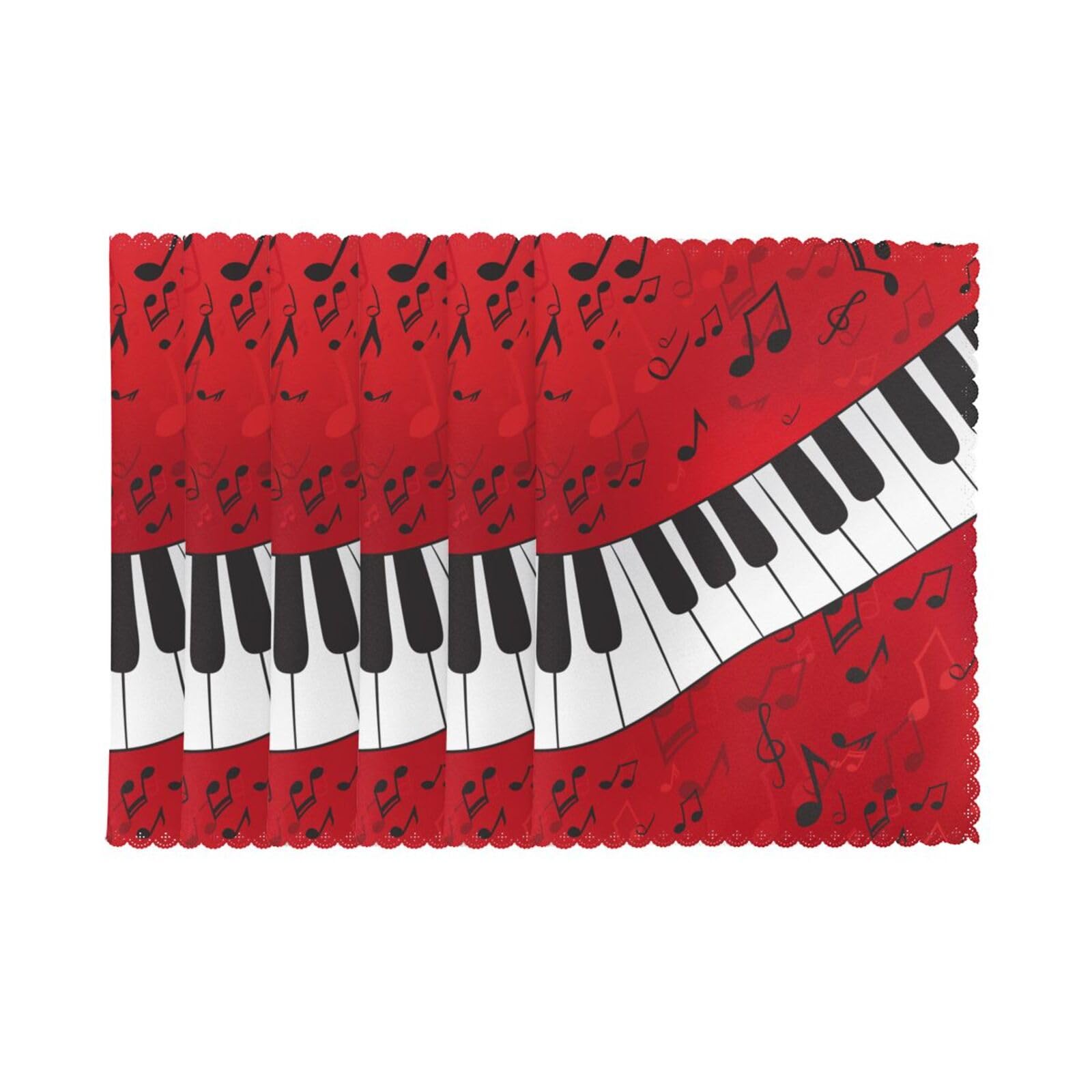 6 PCS Heat Resistant Placemat 45x30 CM, Music Note Piano Printed Non-Slip Place Mats for Kitchen Dining Table Indoor Outdoor