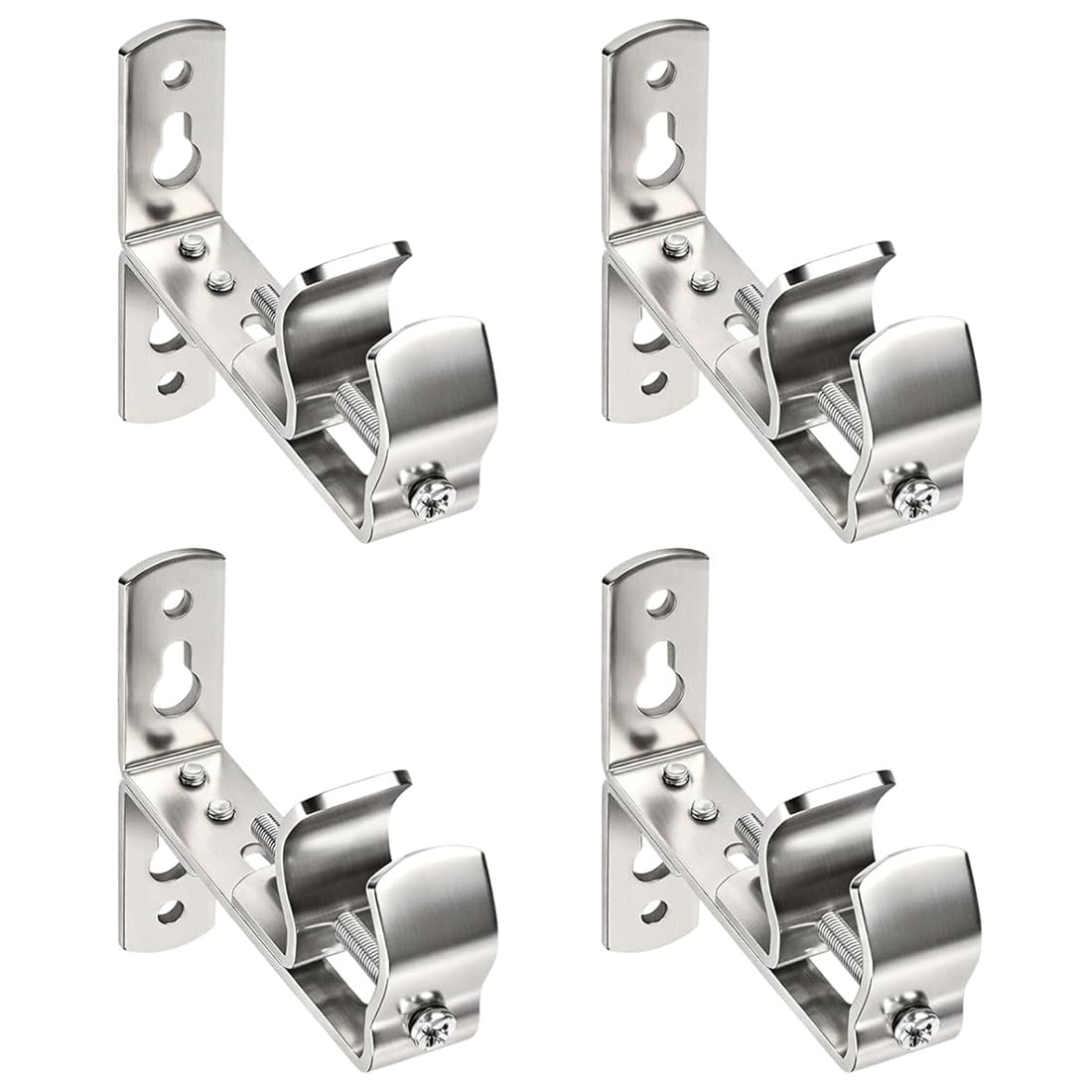 Hndhbfgrt Heavy Duty Curtain Rod Holder 4PC Silver Adjustable Curtain Rod Bracket Ceiling Wall Mount Hooks Hangers