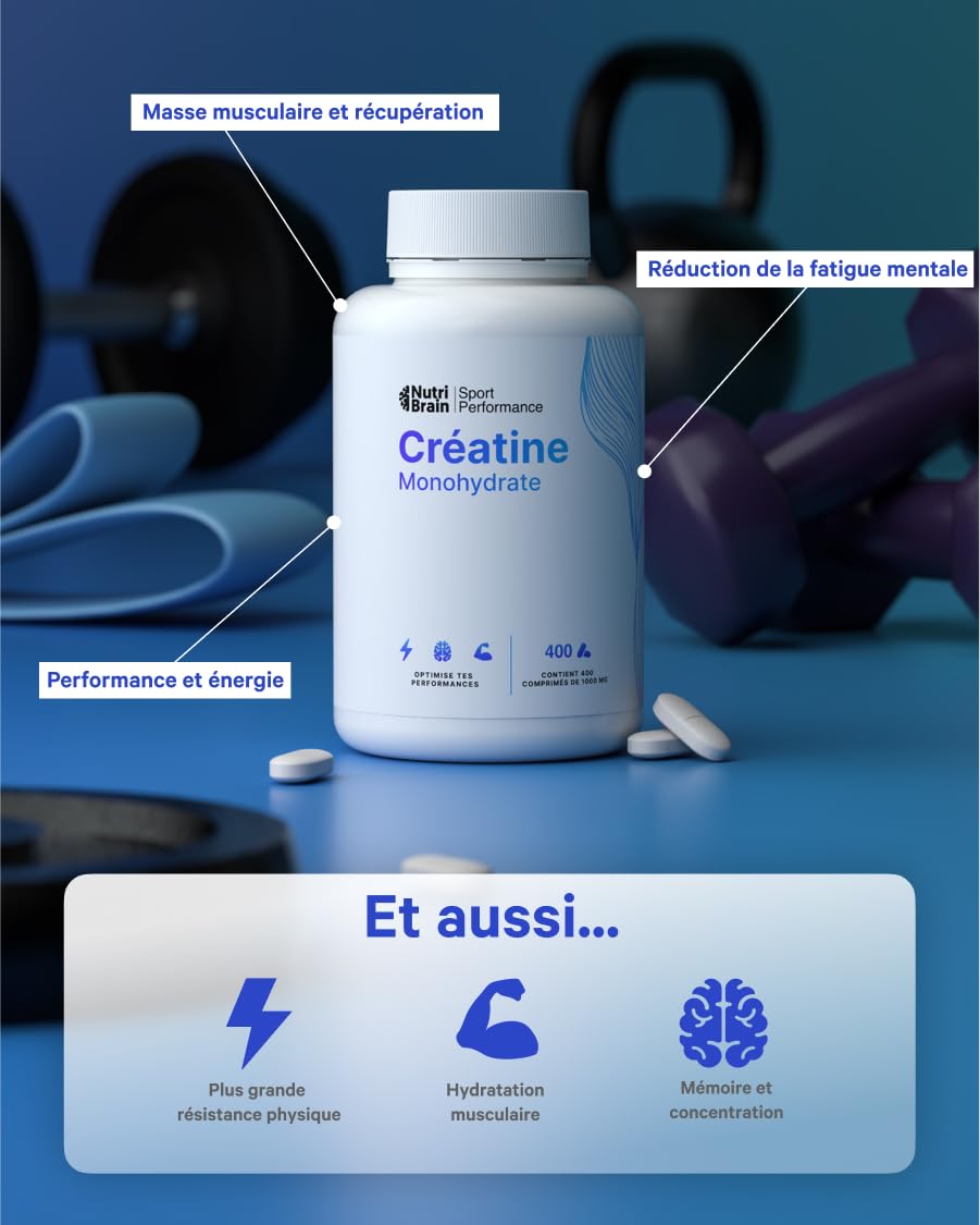 Créatine Monohydratée 3000 mg – 400 comprimés | Améliore la force, la masse musculaire, l'endurance, récupération, énergie et l'agilité mentale | Végan, Sans Gluten, Sans OGM | Pour Homme et Femme