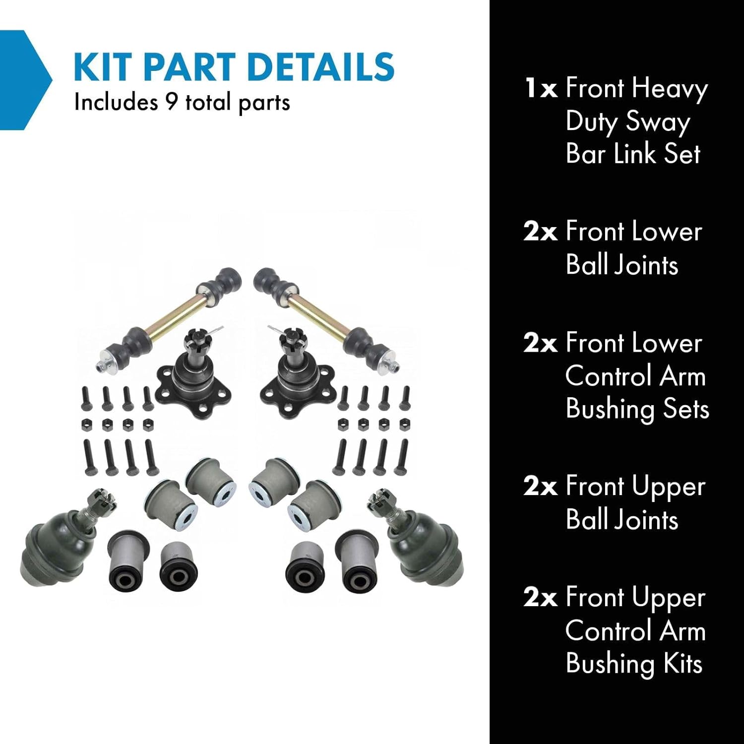 TRQ Front Suspension Kit Ball Joint Control Arm Bushing Kit Control Arm Bushing Set Sway Bar Stabilizer Link Set Compatible with 95-00 Chevrolet GMC