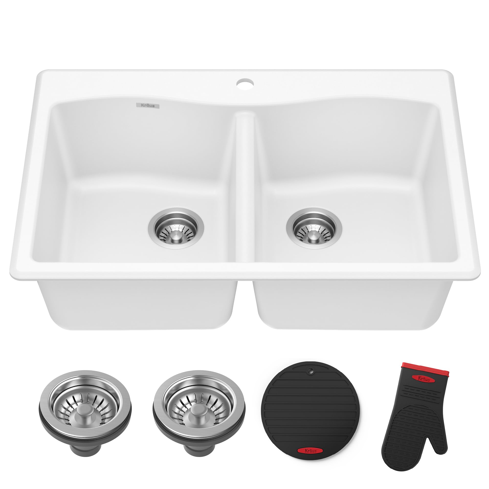 KRAUS Forteza 33-inch Granite Drop In/Undermount 50/50 Double Bowl
