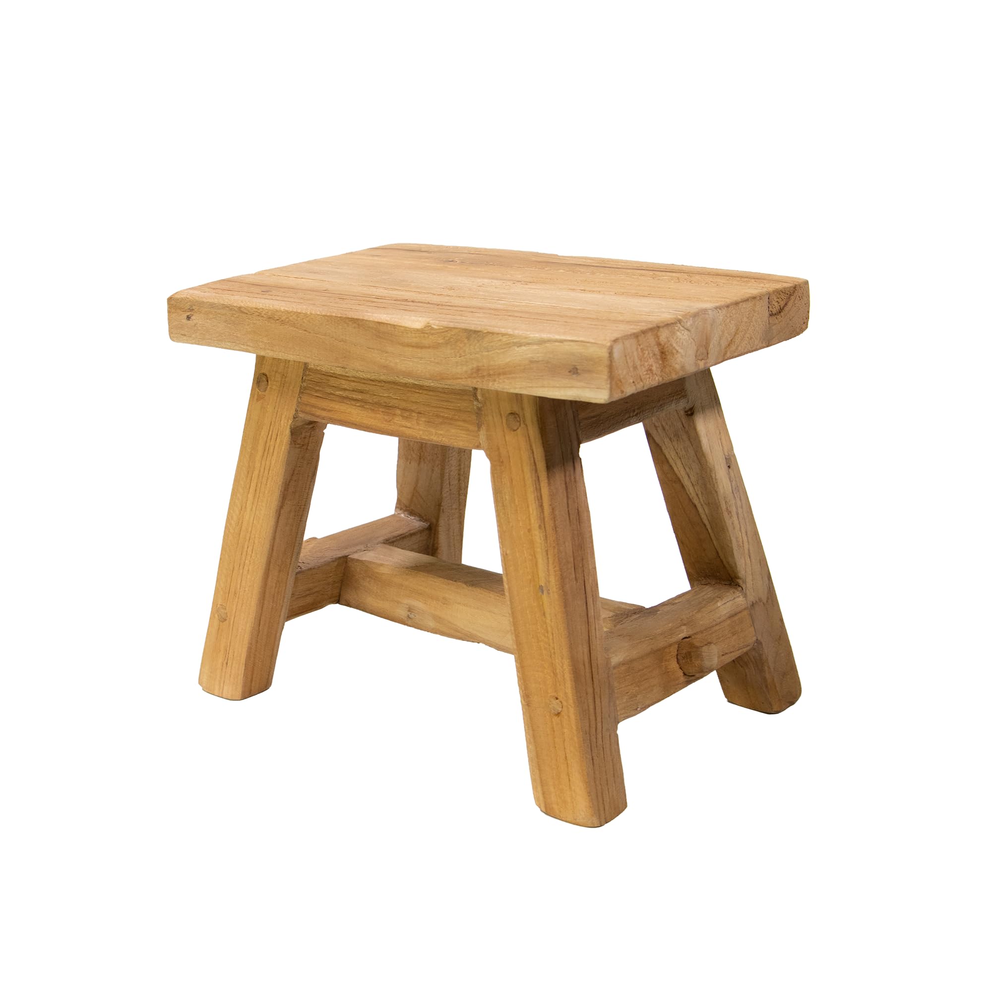 mgc24 Tabouret en teck naturel 30 x 20 x 25 cm - Tabouret en teck massif pour salon, salle de bain et jardin - Fait à la main, stable et décoratif - Tabouret pour plantes