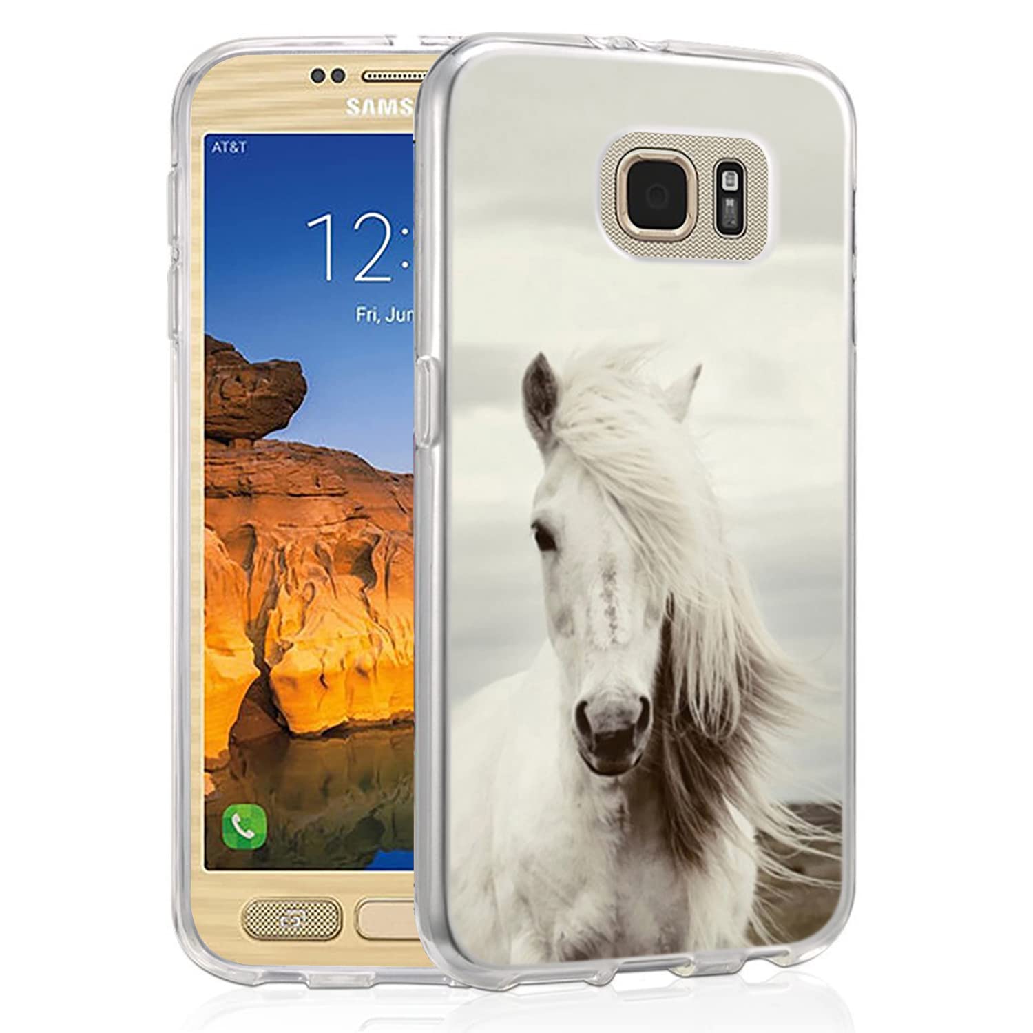 GifunHard PC Bumper Shockproof Clear Soft Slim Design Pattern Case for Samsung Galaxy S7 Active,Handsome Horse