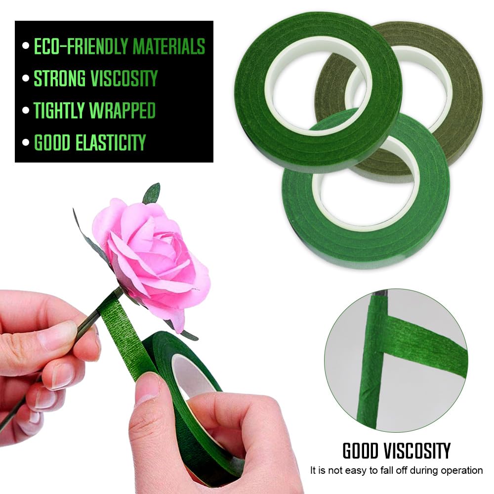 Nastro Fiorista Verde Guttaperca - 3 Rotoli Da 27m X 12mm Per Bouquet E Decorazioni Floreali - Foto 9