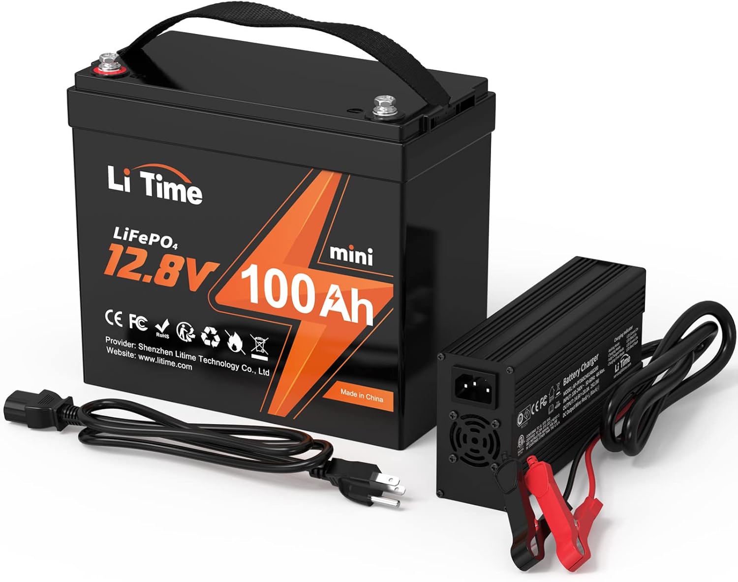 LiTime 12V 100Ah Mini LiFePO4 Battery with 14.6V 20A