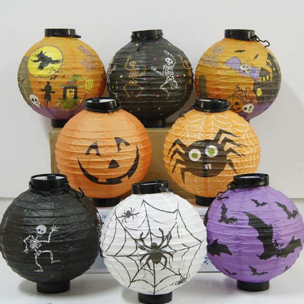 Latarnia na Halloween 8 Sztuk Halloween Dynia Papierowa Latarnia Okrągły Pająk Czarownica Bat Dekoracja na Halloween