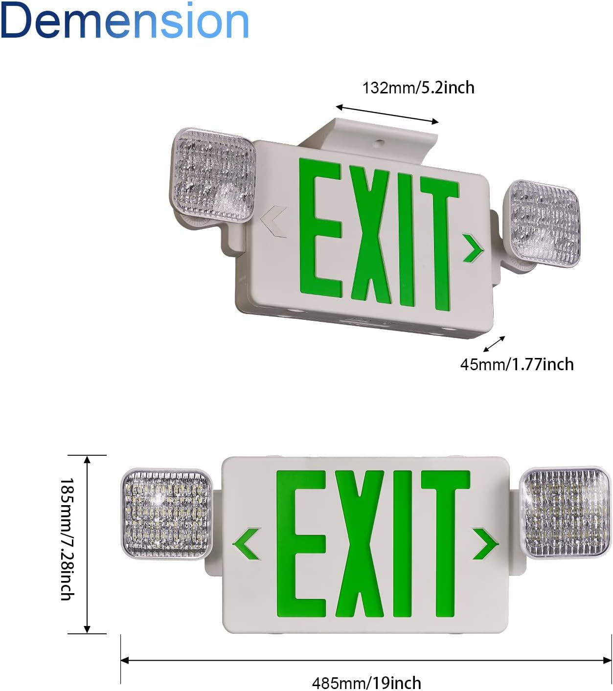 TANLUX Green Exit Sign with Emergency Lights, 1.0 Meter Plug in Exit Sign with Battery Backup Lights for Business, Commerical Emergency Lighting Combo, UL Listed, AC 120V, Double Face, 1 Pack