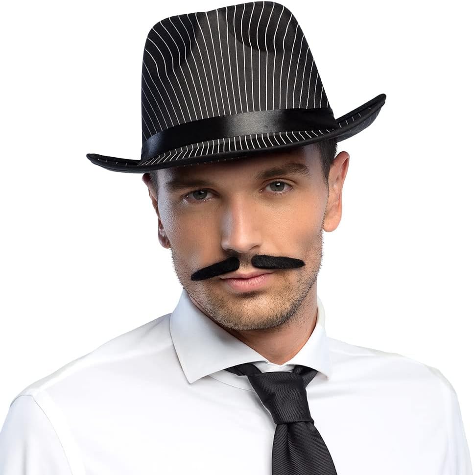 Boland Black Gangster Moustache โ Self Adhesive Fake Beard Fancy Dress Accessory for Men and Women โ 1920s Mobster, Detective, Retro Costume Prop, Halloween, Cosplay, One Size